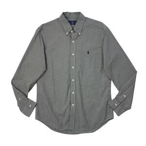 Ralph Lauren Shirt Mens L Large Black White Gingham Cotton Button Down Slim Fit